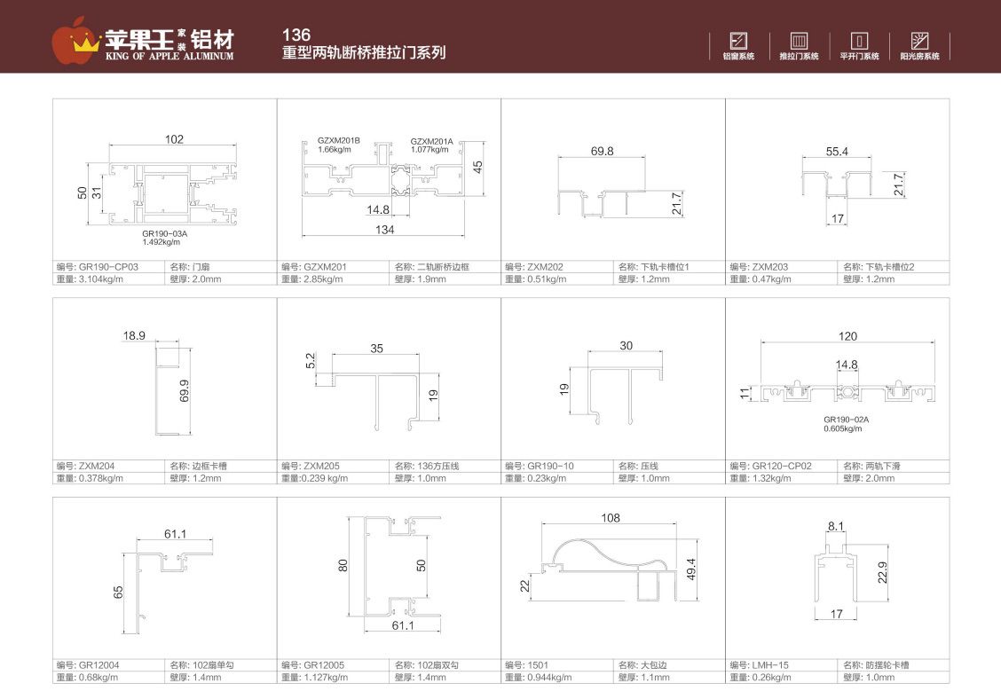 136重型两轨断桥推拉门系列